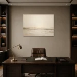 Luminous Plaster Horizon Minimalist Wall Art Canvas Print displayed in a contemporary gallery-inspired room