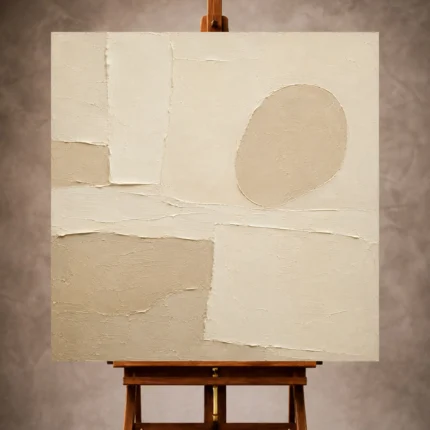 Ivory and beige Minimalist Wall Art print featuring layered plaster planes and a rounded form for elegant interiors