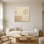 Rounded Beige Form Minimalist Wall Art Canvas Print styled in a refined neutral interior