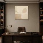 Rounded Beige Form Minimalist Wall Art Canvas Print displayed in a contemporary gallery-inspired room
