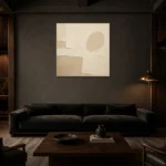 Rounded Beige Form Minimalist Wall Art Canvas Print shown in a warm modern interior