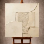 Ivory and pale stone Minimalist Wall Art print featuring limestone blocks and curved relief forms for elegant interiors