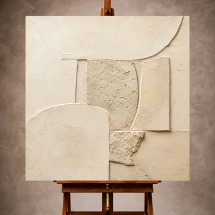 Ivory and pale stone Minimalist Wall Art print featuring limestone blocks and curved relief forms for elegant interiors