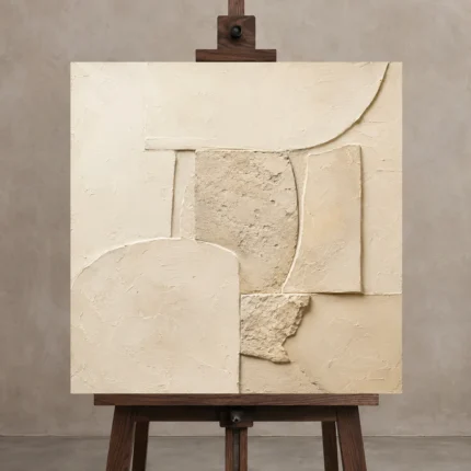 Limestone Relief Minimalist Wall Art Canvas Print displayed on a studio easel