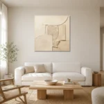 Limestone Relief Minimalist Wall Art Canvas Print styled in a refined neutral interior