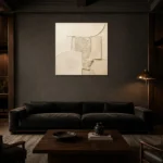 Limestone Relief Minimalist Wall Art Canvas Print shown in a warm modern interior