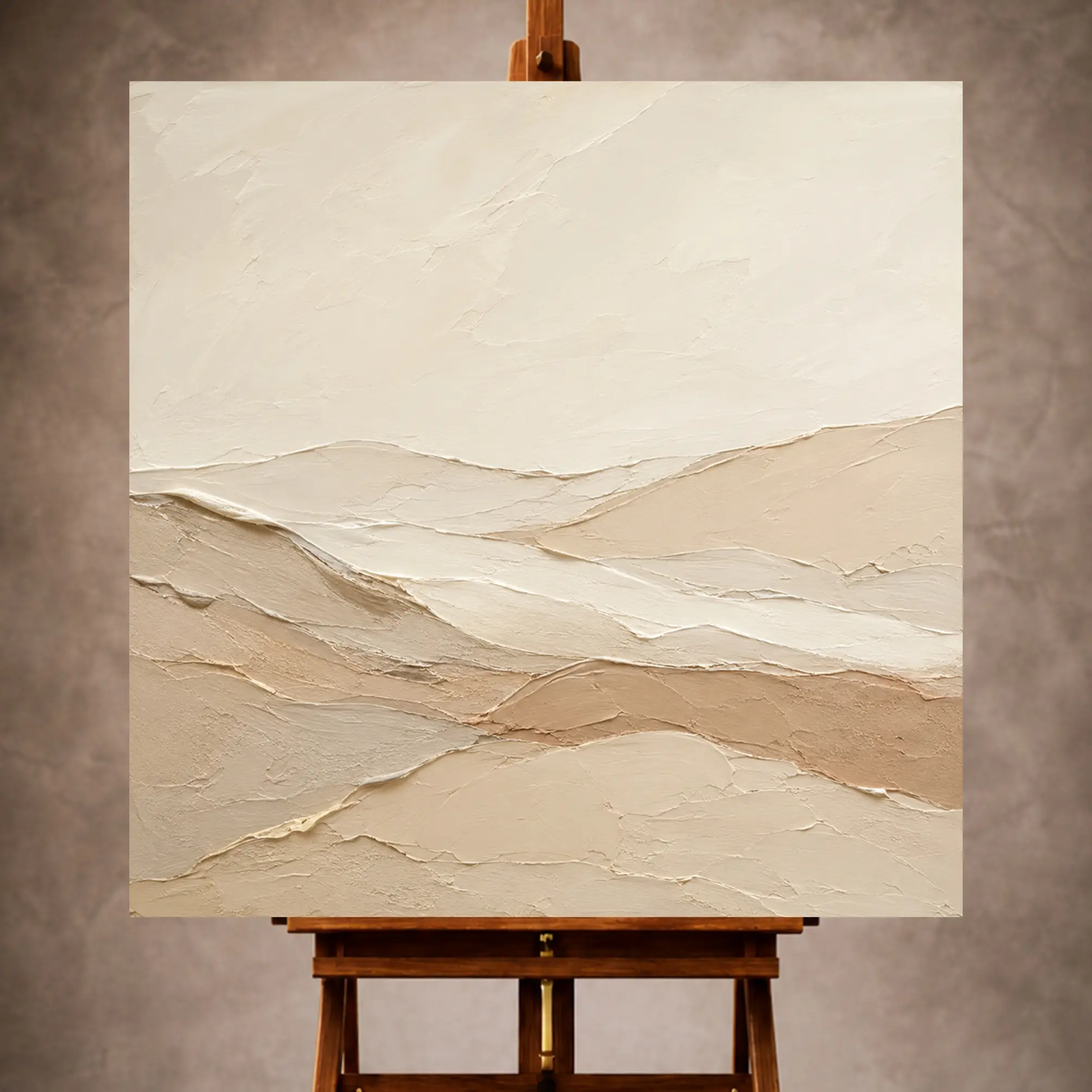 Premium Wall Art Kare Html Edition – MINIMALIST018 Image 1 Beige and warm linen Minimalist Wall Art print featuring flowing dune contours and abstract ridges for elegant interiors