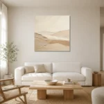 Warm Linen Dunes Minimalist Wall Art Canvas Print styled in a refined neutral interior
