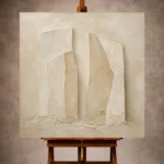 Beige and ivory Minimalist Wall Art print featuring two monolithic abstract forms for refined interiors