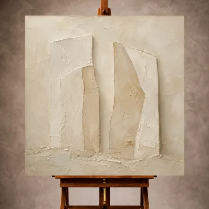 Beige and ivory Minimalist Wall Art print featuring two monolithic abstract forms for refined interiors
