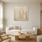 Monolithic Beige Forms Minimalist Wall Art Canvas Print styled in a refined neutral interior