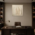 Monolithic Beige Forms Minimalist Wall Art Canvas Print displayed in a contemporary gallery-inspired room