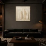 Monolithic Beige Forms Minimalist Wall Art Canvas Print shown in a warm modern interior