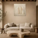 Monolithic Beige Forms Minimalist Wall Art Canvas Print presented in a sophisticated home setting