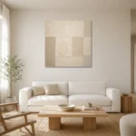 Cream Oval Grid Minimalist Wall Art Canvas Print styled in a refined neutral interior