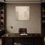 Cream Oval Grid Minimalist Wall Art Canvas Print displayed in a contemporary gallery-inspired room