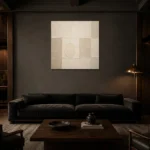 Cream Oval Grid Minimalist Wall Art Canvas Print shown in a warm modern interior