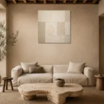 Cream Oval Grid Minimalist Wall Art Canvas Print presented in a sophisticated home setting