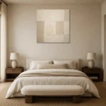 Cream Oval Grid Minimalist Wall Art Canvas Print showcased in an elegant minimalist interior