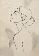 Ivory Female Profile Minimalist Wall Art Canvas Print