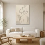 Ivory Female Profile Minimalist Wall Art Canvas Print styled in a refined neutral interior