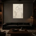 Ivory Female Profile Minimalist Wall Art Canvas Print shown in a warm modern interior