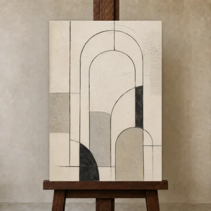Ivory Architectural Minimalist Wall Art Canvas Print shown in Studio Easel