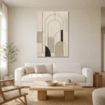 Ivory Architectural Minimalist Wall Art Canvas Print styled in a refined neutral interior