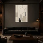 Ivory Architectural Minimalist Wall Art Canvas Print shown in a warm modern interior