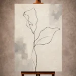Ivory Minimalist Wall Art print featuring a black line stem and abstract leaves for elegant interiors