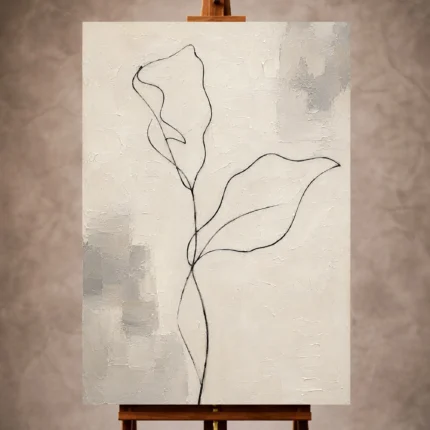 Ivory Minimalist Wall Art print featuring a black line stem and abstract leaves for elegant interiors