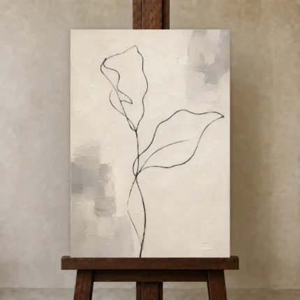 Ivory Botanical Minimalist Wall Art Canvas Print shown in Studio Easel