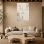 Ivory Botanical Minimalist Wall Art Canvas Print presented in a sophisticated home setting