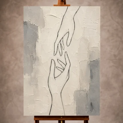 Ivory Minimalist Wall Art print featuring two abstract hands in black line art for elegant interiors
