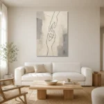 Ivory Hand Line Minimalist Wall Art Canvas Print styled in a refined neutral interior