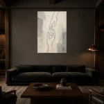 Ivory Hand Line Minimalist Wall Art Canvas Print shown in a warm modern interior
