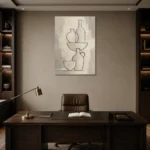 Ivory Ceramic Vessel Minimalist Wall Art Canvas Print displayed in a contemporary gallery-inspired room
