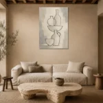 Ivory Ceramic Vessel Minimalist Wall Art Canvas Print presented in a sophisticated home setting