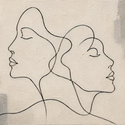 Ivory Abstract Faces Minimalist Wall Art Canvas Print