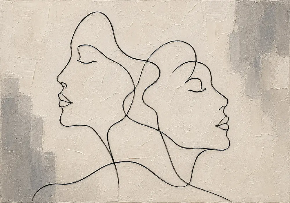 Ivory Abstract Faces Minimalist Wall Art Canvas Print