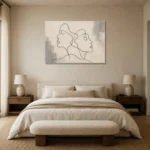 Ivory Abstract Faces Minimalist Wall Art Canvas Print showcased in an elegant minimalist interior
