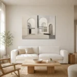 Mist Gray Architectural Minimalist Wall Art Canvas Print styled in a refined neutral interior