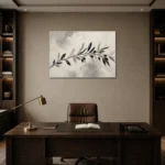 Ivory Olive Branch Minimalist Wall Art Canvas Print displayed in a contemporary gallery-inspired room