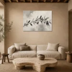 Ivory Olive Branch Minimalist Wall Art Canvas Print presented in a sophisticated home setting