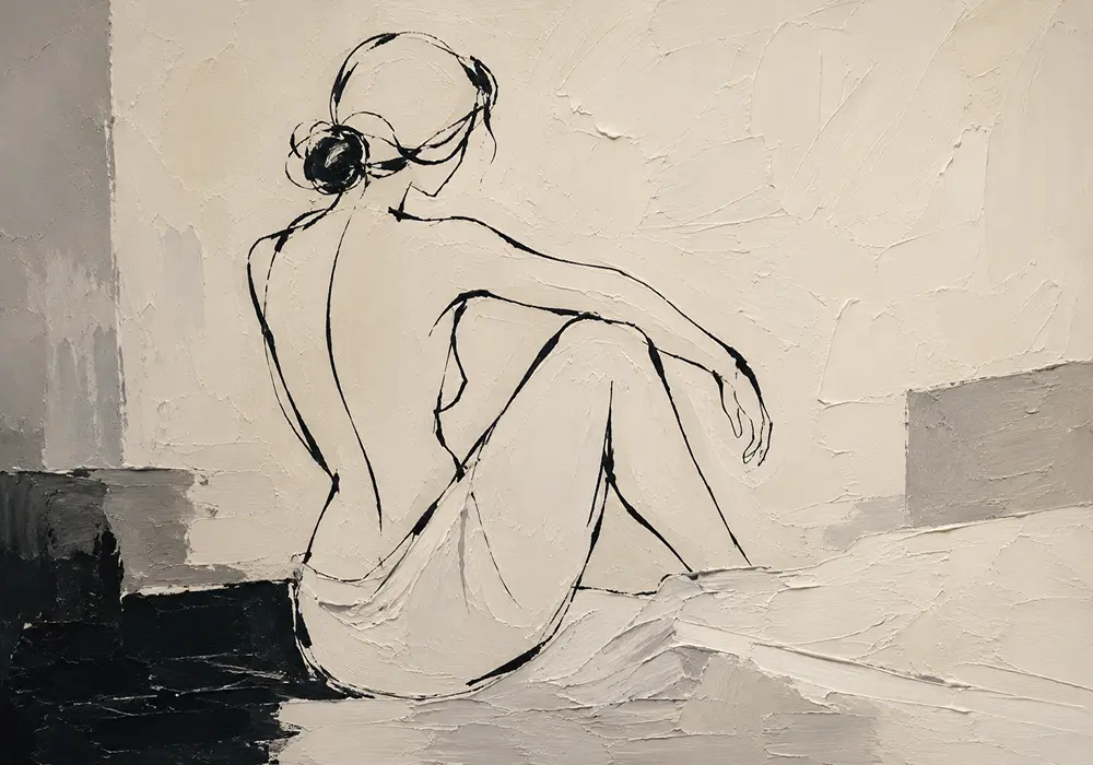 Ivory Seated Figure Minimalist Wall Art Canvas Print
