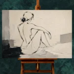 Ivory Seated Figure Minimalist Wall Art Canvas Print - Image 2