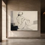 Ivory Seated Figure Minimalist Wall Art Canvas Print - Image 5