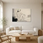 Ivory Seated Figure Minimalist Wall Art Canvas Print styled in a refined neutral interior