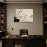 Ivory Seated Figure Minimalist Wall Art Canvas Print displayed in a contemporary gallery-inspired room