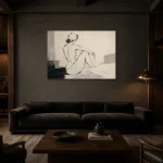 Ivory Seated Figure Minimalist Wall Art Canvas Print shown in a warm modern interior